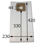 g-1197-2 MAX-TA-M Mikrofaser-Staubsaugerbeutel, mit Pappscheibe und Gummidichtung, Lochdurchmesser 44mm, 420x230, Abstand Unterkante Stutzen bis Kesselboden max. 320mm