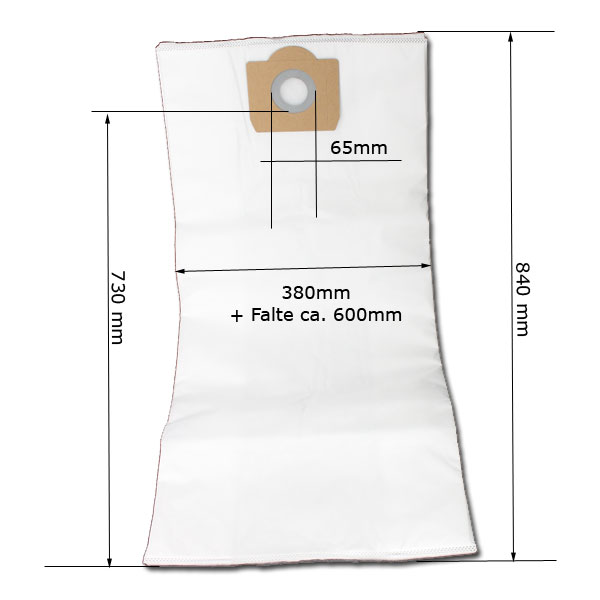 r-1008 Aufnahmedurchmesser = 65mm. Der Ansaugstutzen Ihres Kesselsaugers sollte bis etwa 65mm messen. Damit der Staubsaugerbeutel den Schmutz ohne Probleme aufnehmen kann, sollte das Längenmaß von Kesselboden bis Unterseite des Ansaugstutzens ca 70-73cm sein. Andernseits besteht die Möglichkeit des Abrisses an der Pappscheibe (Maß Unterseite des Ansaugstutzens bis zum Boden >75cm). Das Filtervolumen entspricht einem Kesselstaubsauger Fassungsvermögen von ca. 60l