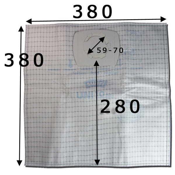 s-1271 Aufnahmedurchmesser = 59-70mm. Neu von Swirl UNI10net Staubeutel. Maß L unterseite Stutzen bis Kesselboden kann ca. 25 cm betragen. Zähne an der Pappe krallen sich an den meisten Stutzen an. Gummidichtung verhindert Staubaustritt. Das Filtervolumen entspricht einem Kesselstaubsauger mit Fassungsvermögen von ca. 10l.